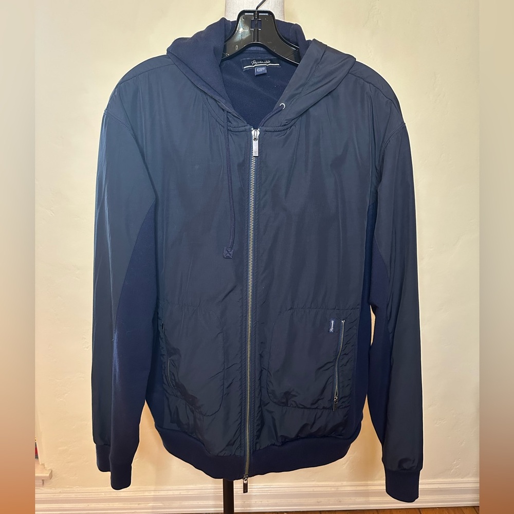 Faconnable Navy Blue Men's Hooded Windbreaker Jacket Size XL